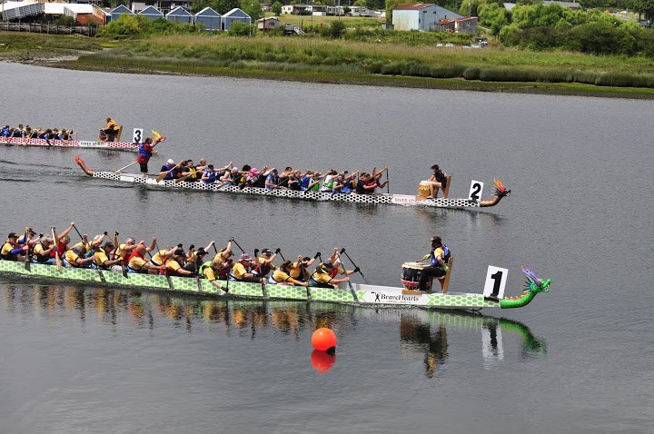 Race the River Dragon boats racing to the finish at Race the River in the Campbell River estuary